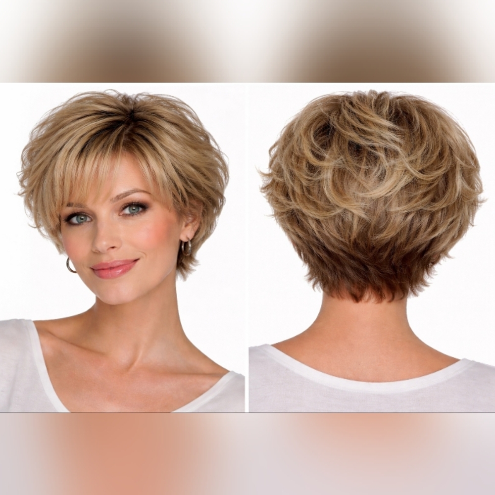 pantene beautiful lengths short wavy shag pixie wig blonde dark roots  nwot
